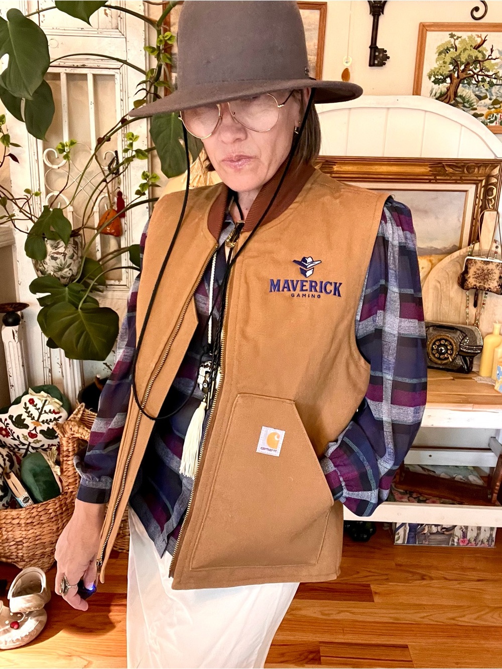 EUC Carhartt Y2K Arctic Quilt Lined Ranchers Vest Eclectic Grandpa EMBROIDERED